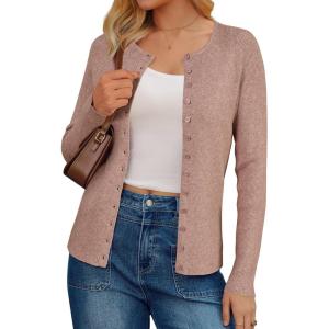 Arach&Cloz Women’s Wool Blend Button Up Spring Business Cardigan Tops Outfits 2026(Oatmeal Dusty Pink)
