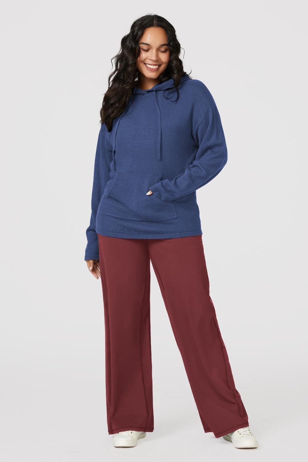 imageArachampCloz Womens 2023 Two Piece Outfits Knit Sweaters Hoodies and Wide Leg Yoga Pants Tracksuit Lounge Sets with PocketsBlue