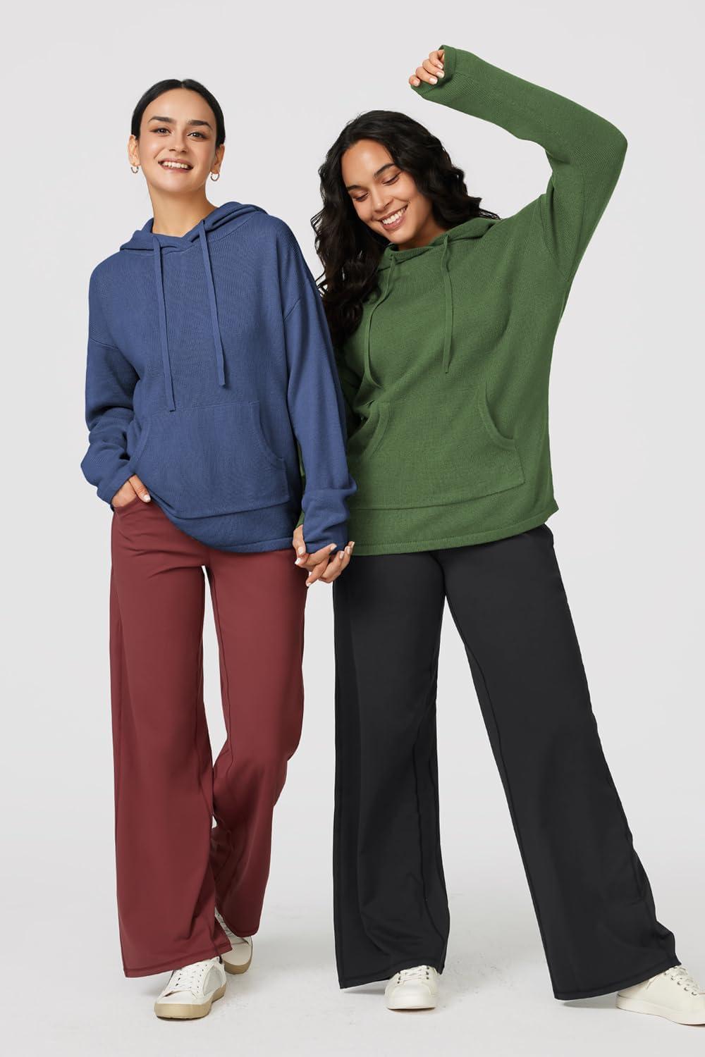 imageArachampCloz Womens 2023 Two Piece Outfits Knit Sweaters Hoodies and Wide Leg Yoga Pants Tracksuit Lounge Sets with PocketsGreen