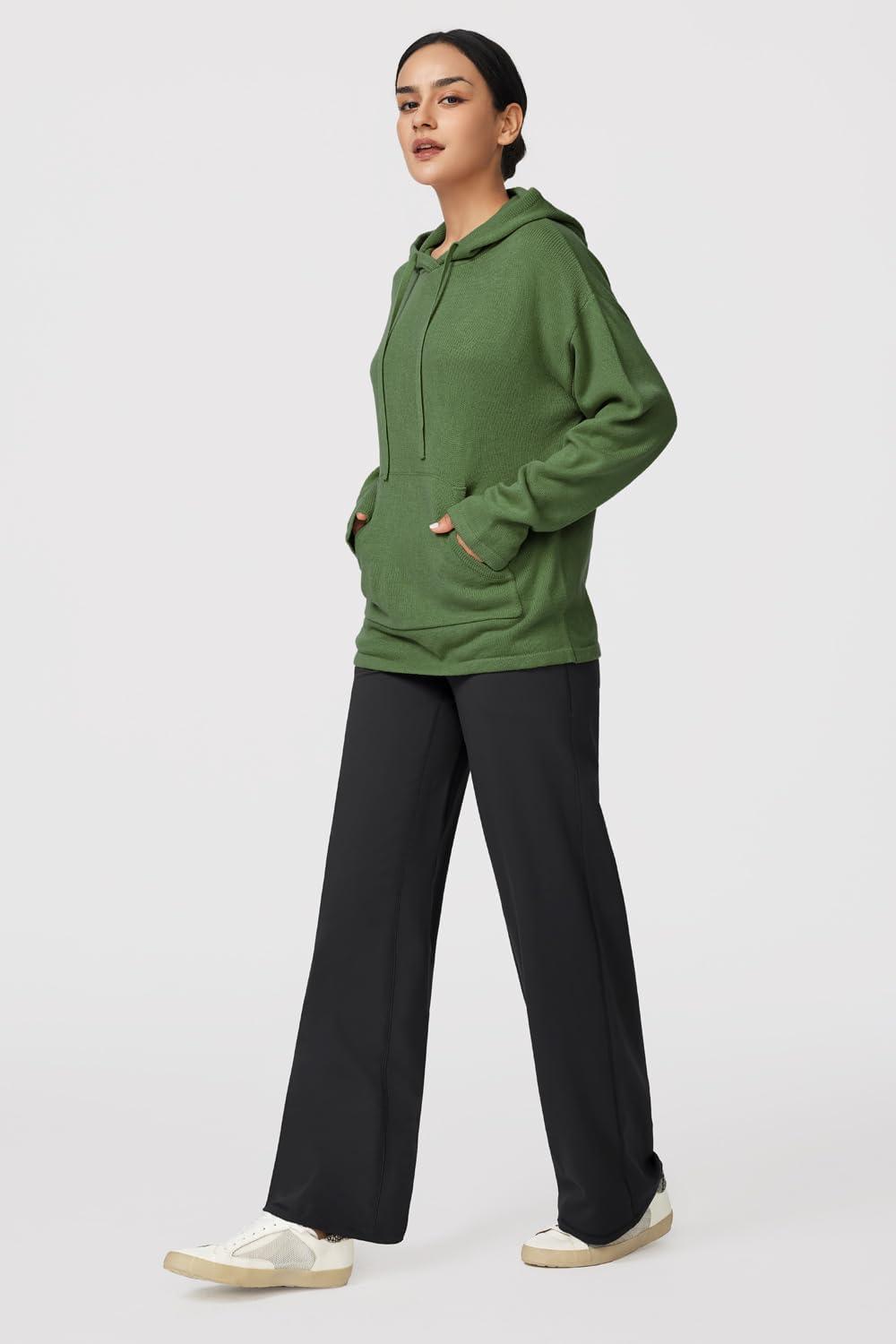 imageArachampCloz Womens 2023 Two Piece Outfits Knit Sweaters Hoodies and Wide Leg Yoga Pants Tracksuit Lounge Sets with PocketsGreen