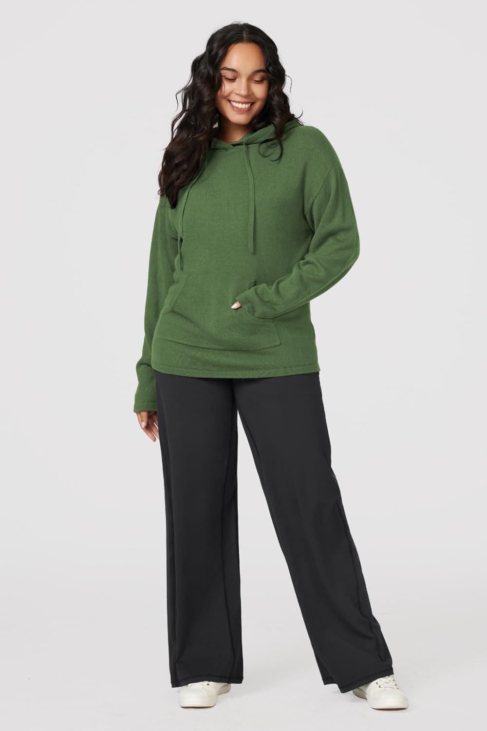 imageArachampCloz Womens 2023 Two Piece Outfits Knit Sweaters Hoodies and Wide Leg Yoga Pants Tracksuit Lounge Sets with PocketsGreen