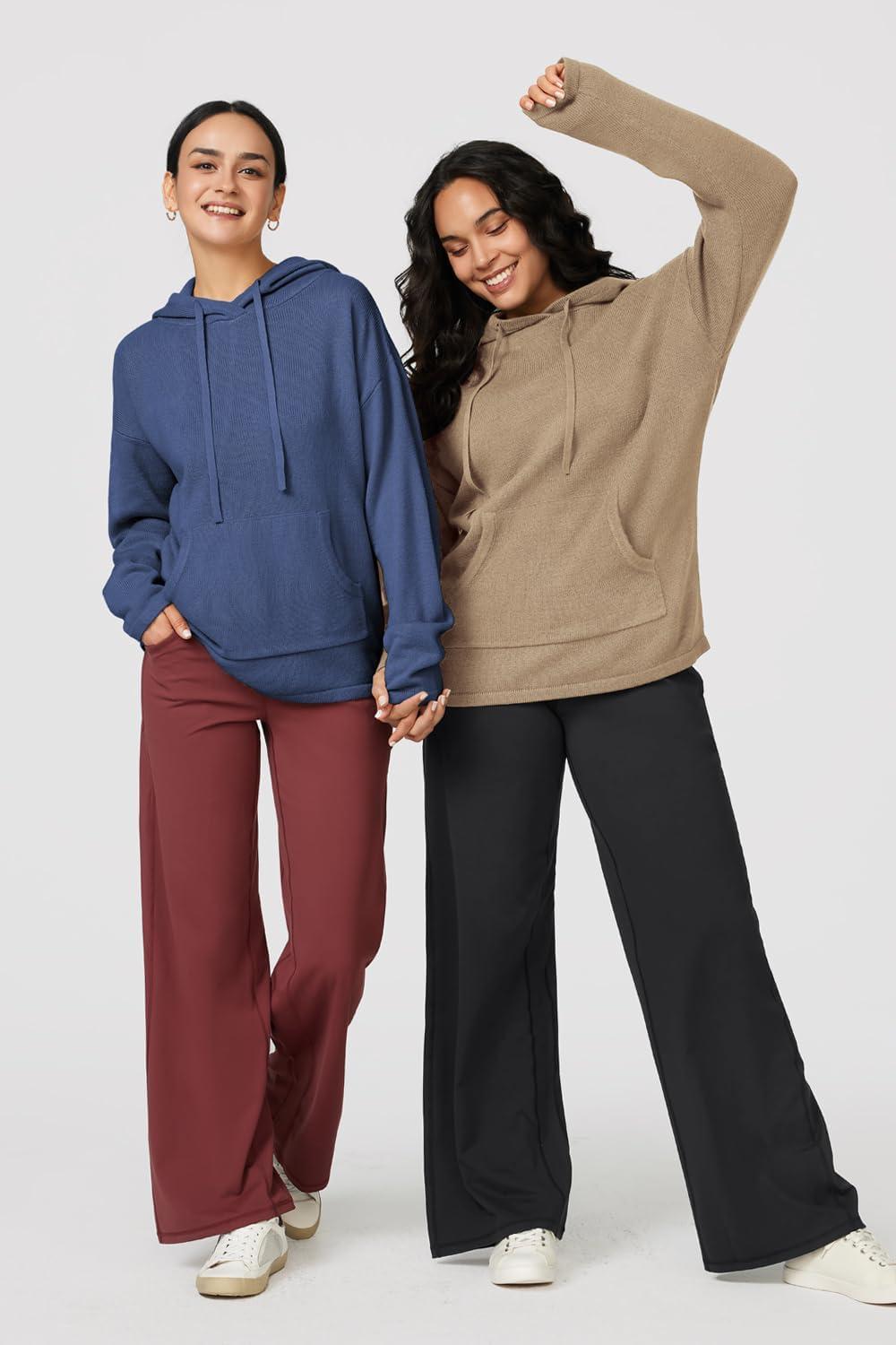 imageArachampCloz Womens 2023 Two Piece Outfits Knit Sweaters Hoodies and Wide Leg Yoga Pants Tracksuit Lounge Sets with PocketsKhaki