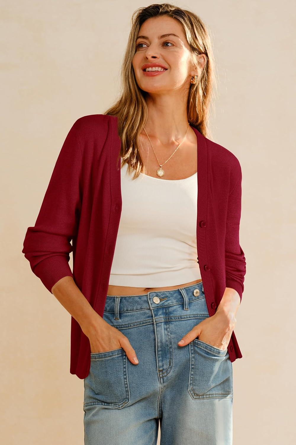 imageArachampCloz Womens Wool Blend Business Casual Cardigan Sweaters TopsBurgundy