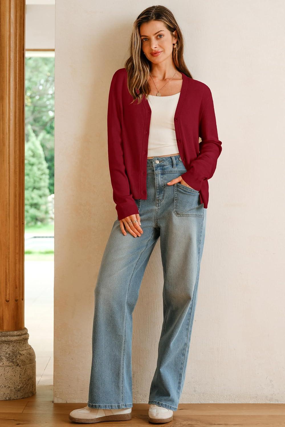 imageArachampCloz Womens Wool Blend Business Casual Cardigan Sweaters TopsBurgundy