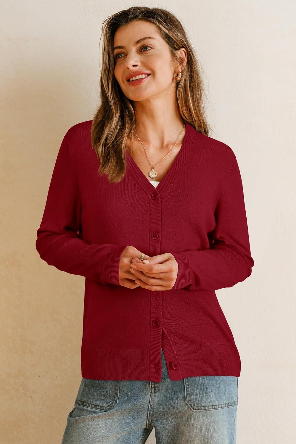 imageArachampCloz Womens Wool Blend Business Casual Cardigan Sweaters TopsBurgundy