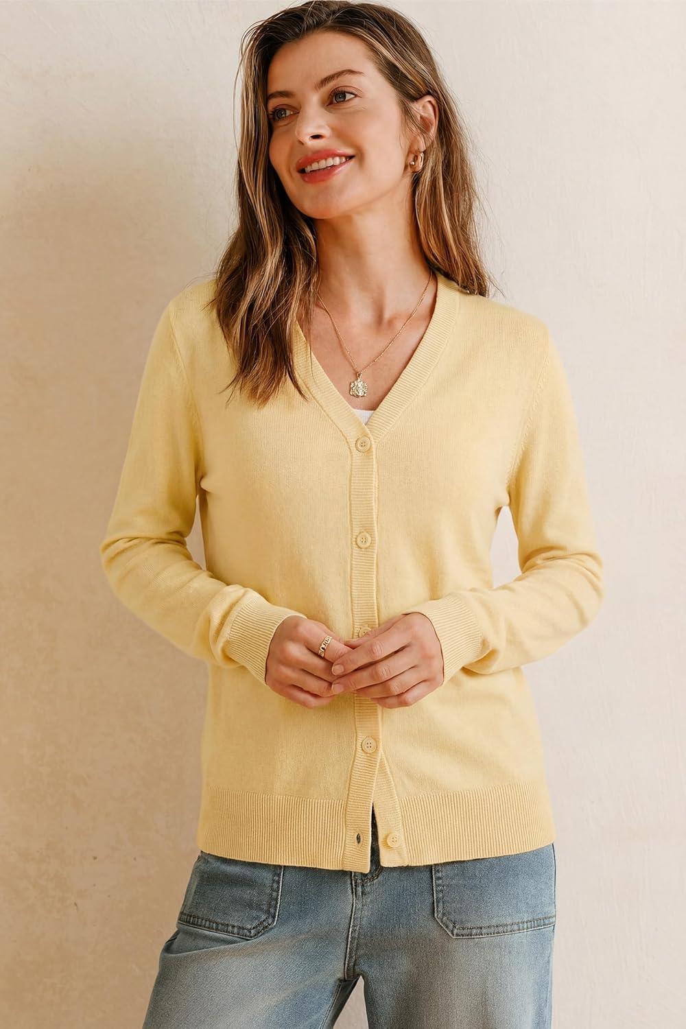 imageArachampCloz Womens Wool Blend Business Casual Cardigan Sweaters TopsYellow