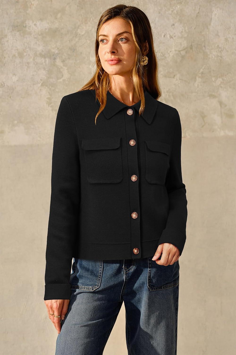 imageArachampCloz Womens Wool Blend Spring Fashion Button Down Cropped Cardigan Sweaters 2026Black