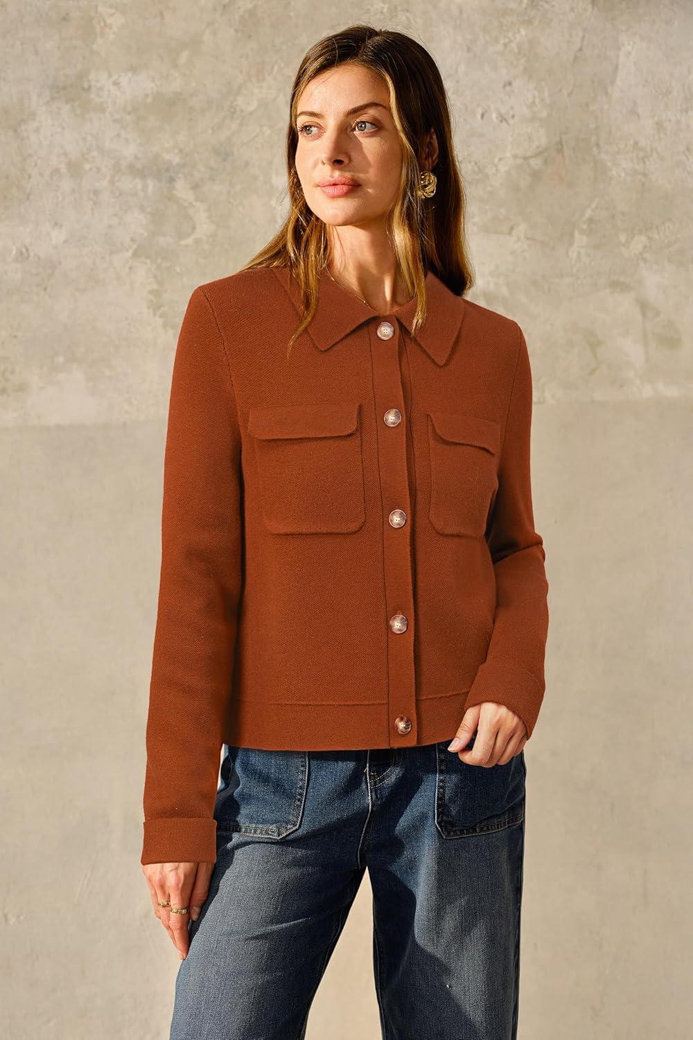 imageArachampCloz Womens Wool Blend Spring Fashion Button Down Cropped Cardigan Sweaters 2026Brick Red