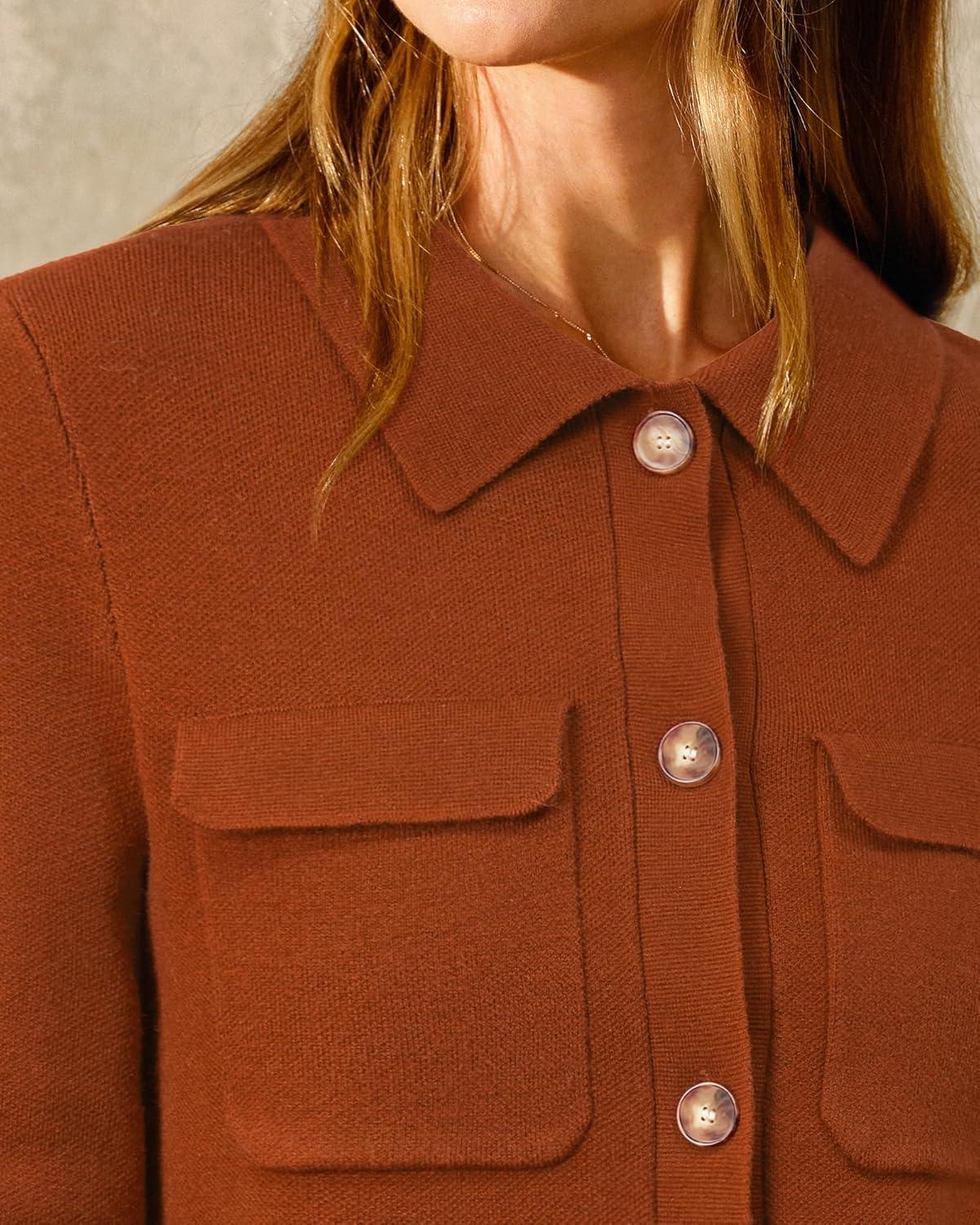imageArachampCloz Womens Wool Blend Spring Fashion Button Down Cropped Cardigan Sweaters 2026Brick Red