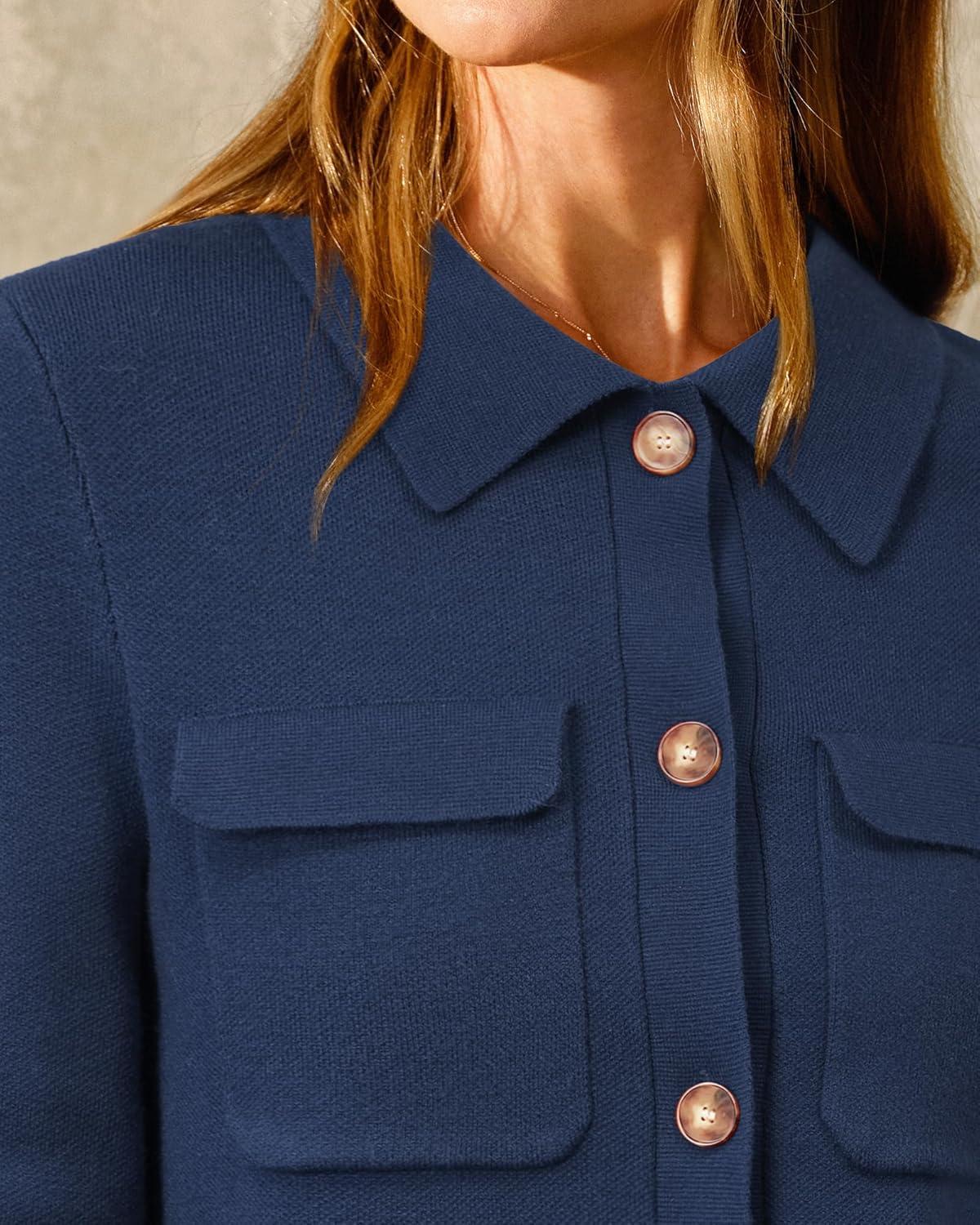 imageArachampCloz Womens Wool Blend Spring Fashion Button Down Cropped Cardigan Sweaters 2026Dark Navy