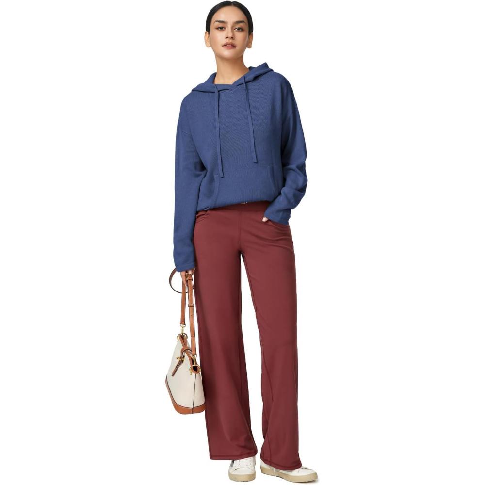 imageArachampCloz Womens 2023 Two Piece Outfits Knit Sweaters Hoodies and Wide Leg Yoga Pants Tracksuit Lounge Sets with PocketsBlue