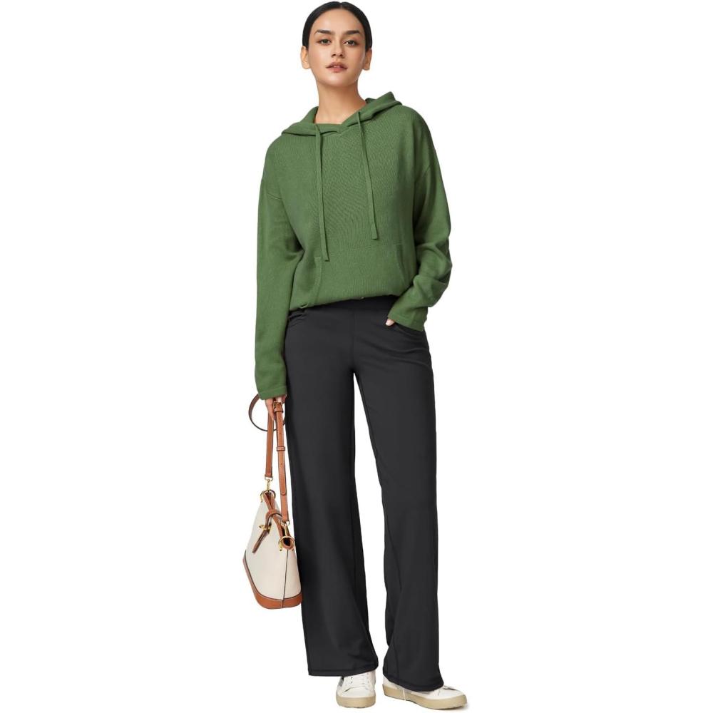 imageArachampCloz Womens 2023 Two Piece Outfits Knit Sweaters Hoodies and Wide Leg Yoga Pants Tracksuit Lounge Sets with PocketsGreen