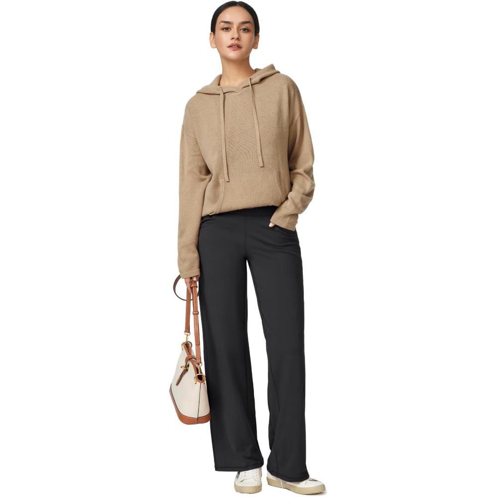 imageArachampCloz Womens 2023 Two Piece Outfits Knit Sweaters Hoodies and Wide Leg Yoga Pants Tracksuit Lounge Sets with PocketsKhaki