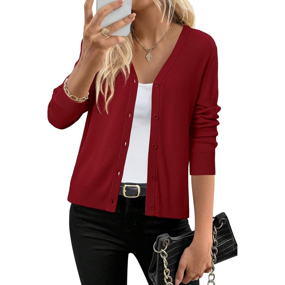 imageArachampCloz Womens Wool Blend Business Casual Cardigan Sweaters TopsBurgundy