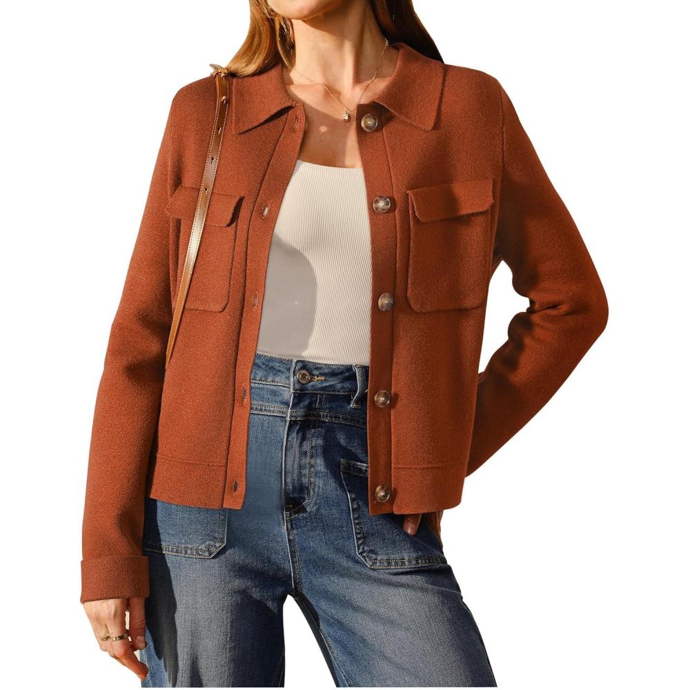 imageArachampCloz Womens Wool Blend Spring Fashion Button Down Cropped Cardigan Sweaters 2026Brick Red