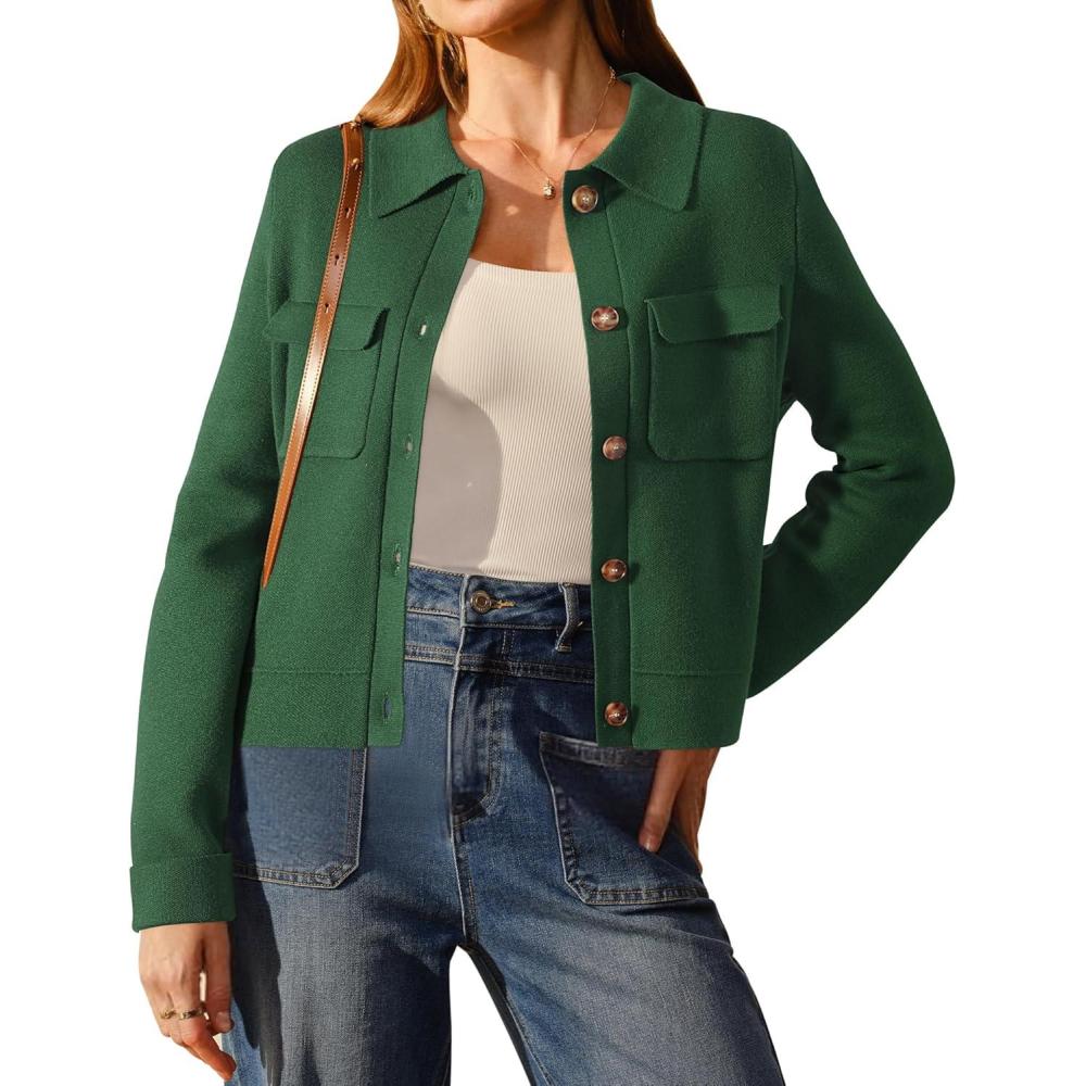 imageArachampCloz Womens Wool Blend Spring Fashion Button Down Cropped Cardigan Sweaters 2026Green
