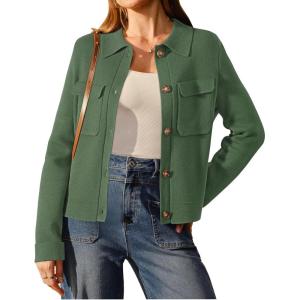 Arach&Cloz Women’s Wool Blend Spring Fashion Button Down Cropped Cardigan Sweaters 2026(Army Green)