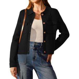 Arach&Cloz Women’s Wool Blend Spring Fashion Button Down Cropped Cardigan Sweaters 2026(Black)