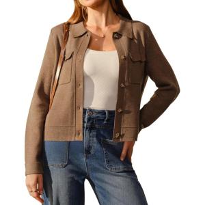 Arach&Cloz Women’s Wool Blend Spring Fashion Button Down Cropped Cardigan Sweaters 2026(Brown)
