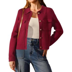 Arach&Cloz Women’s Wool Blend Spring Fashion Button Down Cropped Cardigan Sweaters 2026(Red)