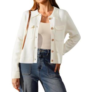 Arach&Cloz Women’s Wool Blend Spring Fashion Button Down Cropped Cardigan Sweaters 2026(White)