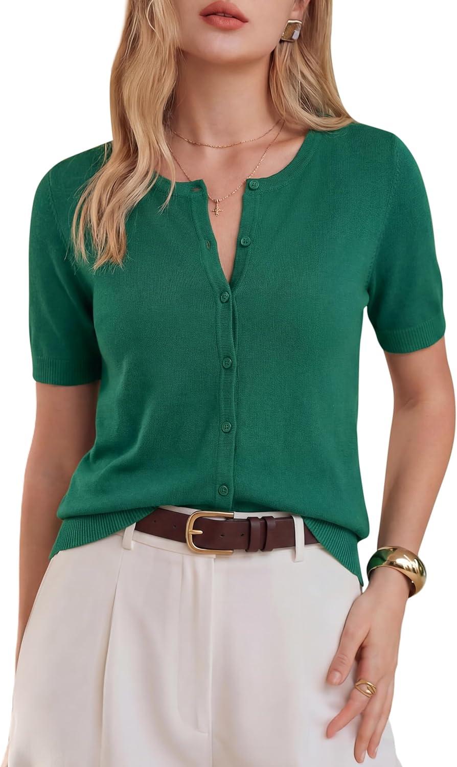 imageArachampCloz Womens Lightweight Short Sleeve Business Casual Cropped Cardigan TopsAteal