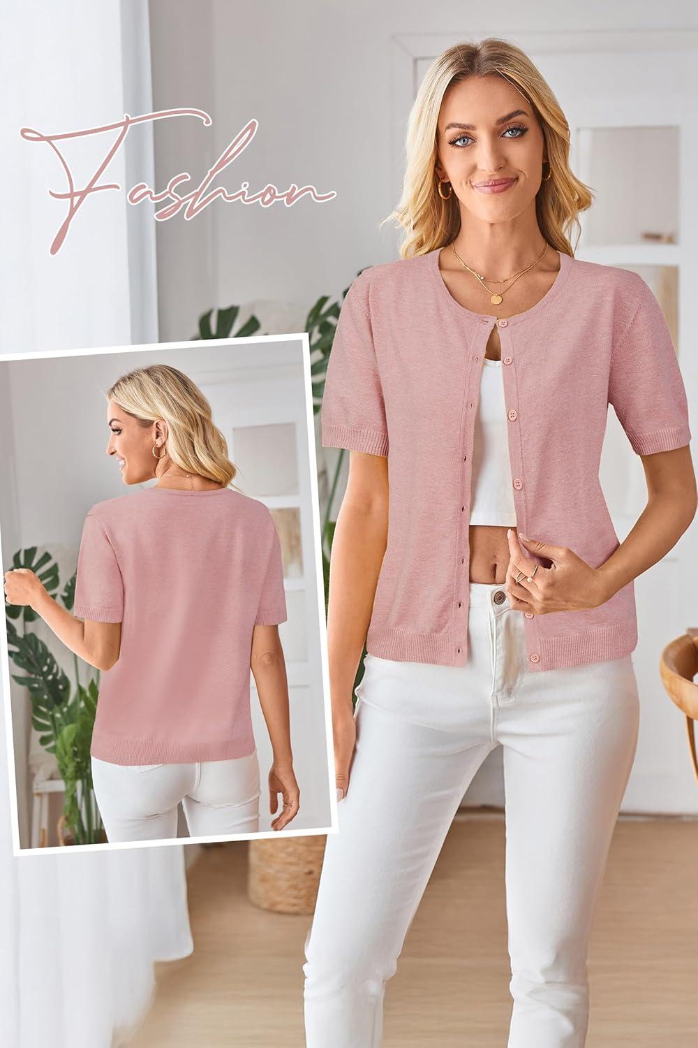 imageArachampCloz Womens Lightweight Short Sleeve Business Casual Cropped Cardigan TopsDusty Pink