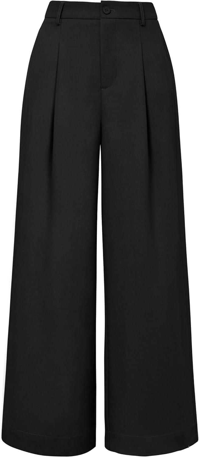 imageArachampCloz Womens Linen Blend Wide Leg Palazzo Pants AllSeason Business Casual Outfits Dress TrousersBlack