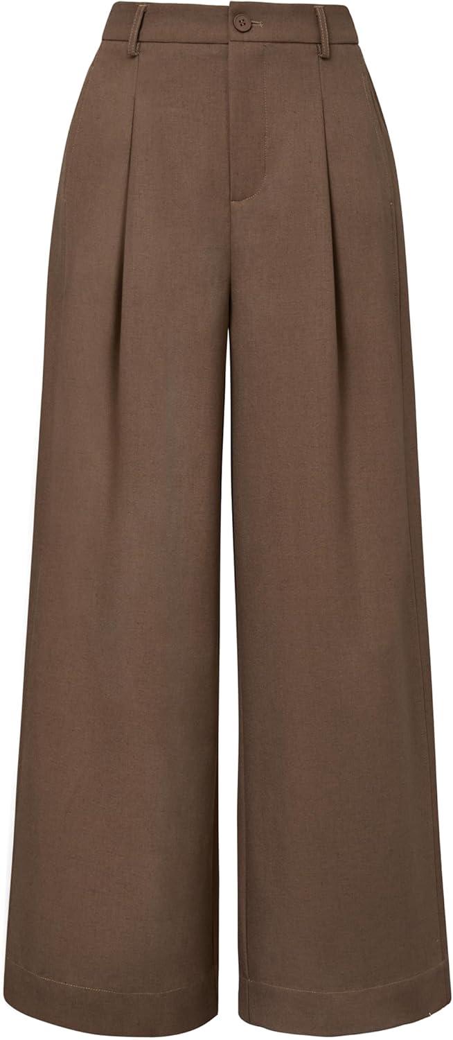 imageArachampCloz Womens Linen Blend Wide Leg Palazzo Pants AllSeason Business Casual Outfits Dress TrousersCoffee