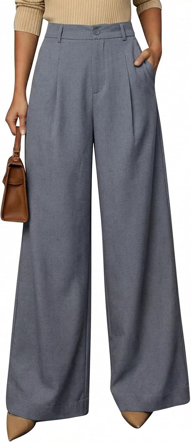 imageArachampCloz Womens Linen Blend Wide Leg Palazzo Pants AllSeason Business Casual Outfits Dress TrousersGrey