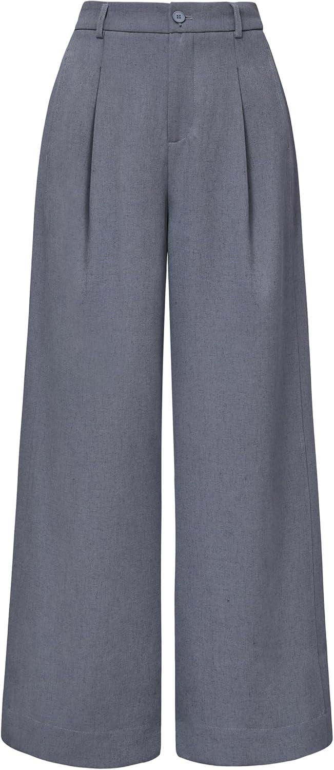 imageArachampCloz Womens Linen Blend Wide Leg Palazzo Pants AllSeason Business Casual Outfits Dress TrousersGrey