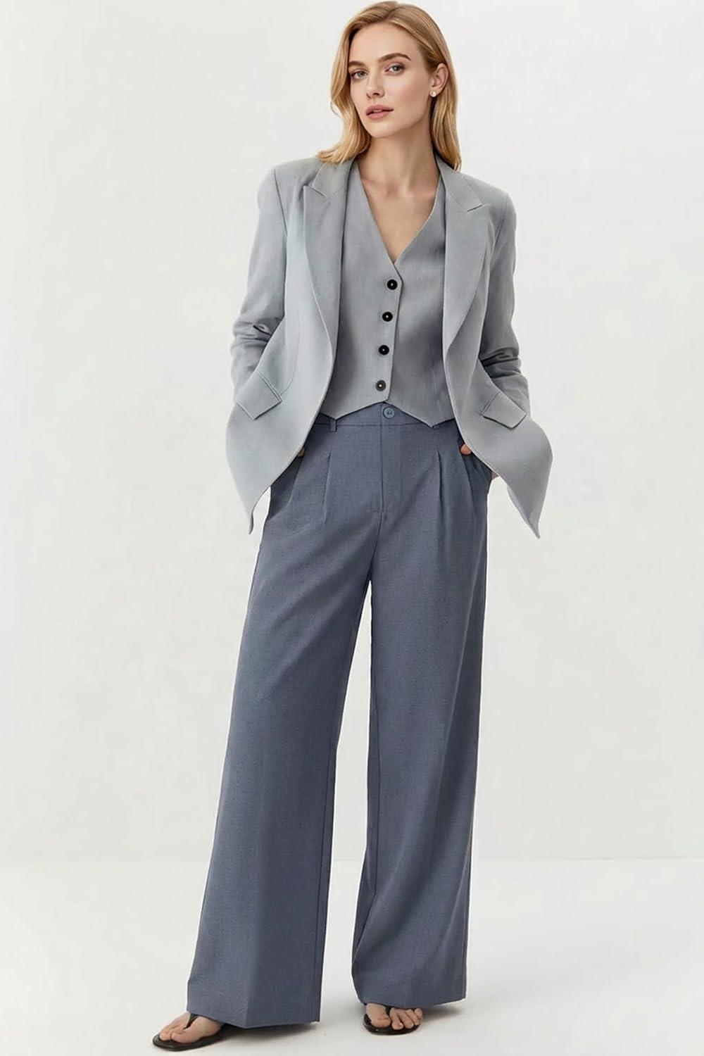 imageArachampCloz Womens Linen Blend Wide Leg Palazzo Pants AllSeason Business Casual Outfits Dress TrousersGrey