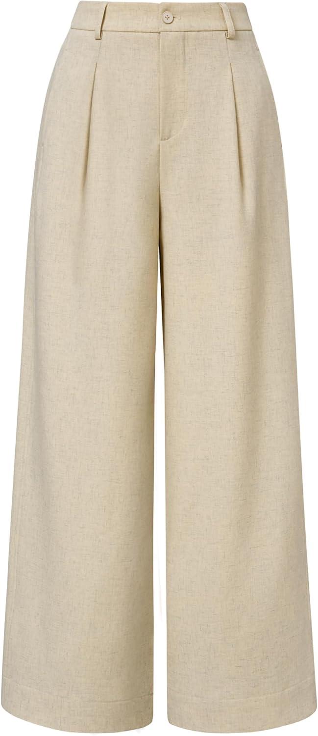 imageArachampCloz Womens Linen Blend Wide Leg Palazzo Pants AllSeason Business Casual Outfits Dress TrousersKhaki