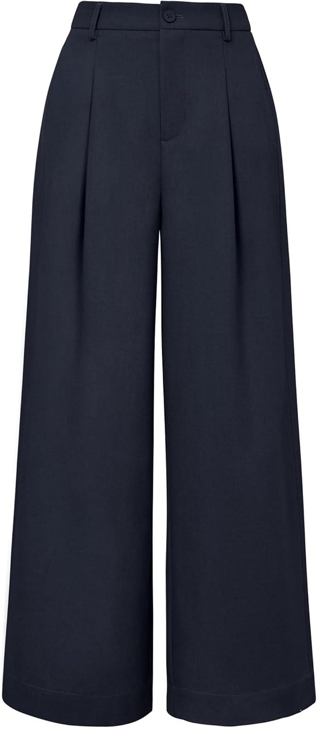 imageArachampCloz Womens Linen Blend Wide Leg Palazzo Pants AllSeason Business Casual Outfits Dress TrousersNavy