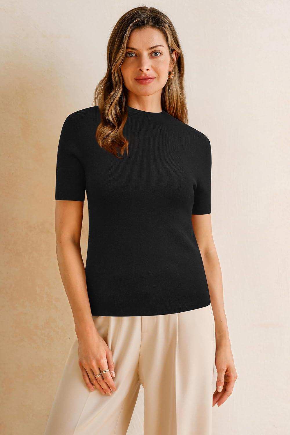 imageArachampCloz Womens Wool Blend Spring Seamless Rip Resistant Tops Opaque Business Casual ShirtsBlack