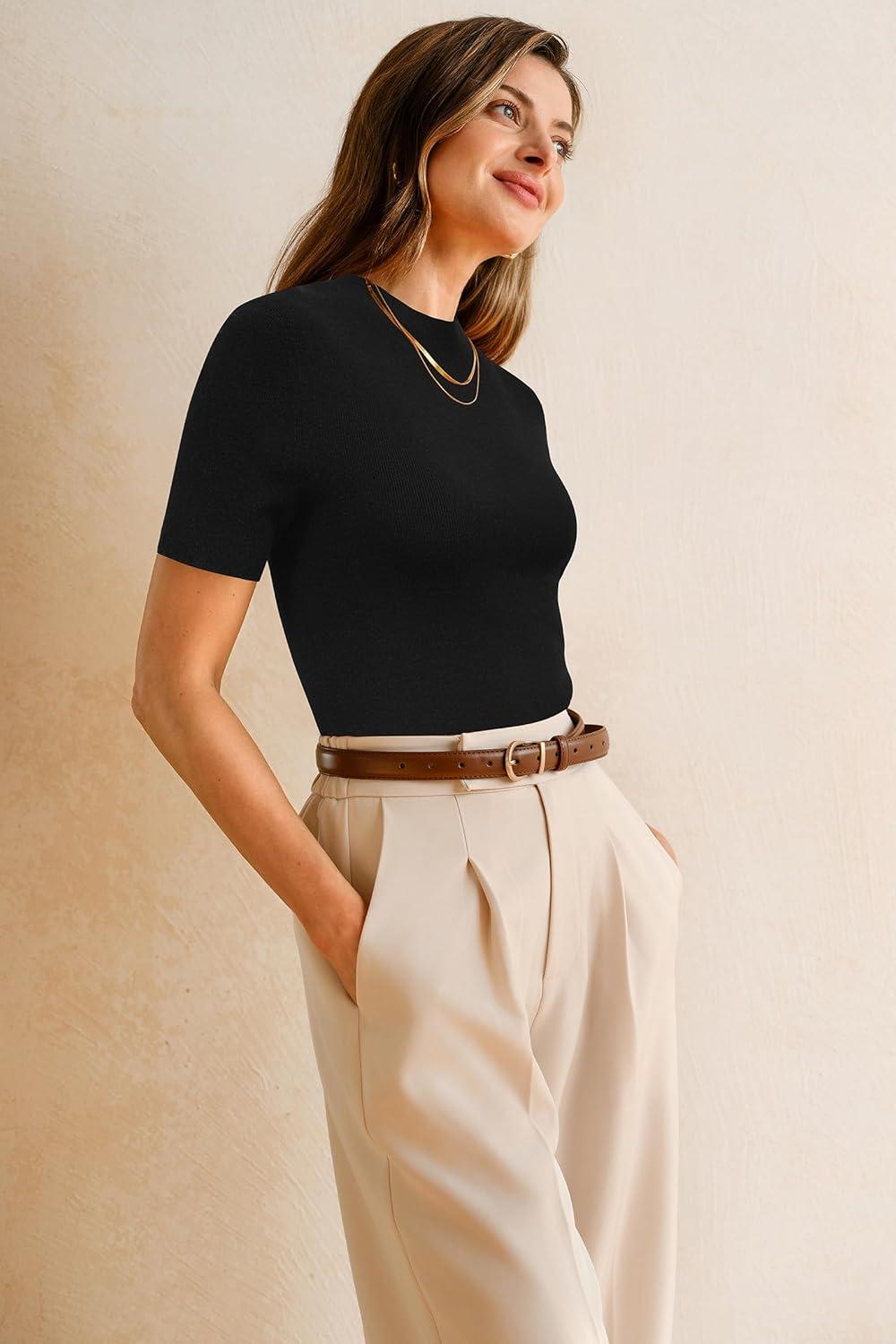 imageArachampCloz Womens Wool Blend Spring Seamless Rip Resistant Tops Opaque Business Casual ShirtsBlack