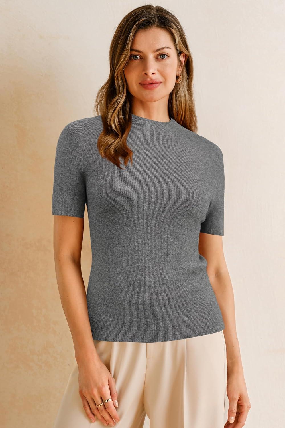 imageArachampCloz Womens Wool Blend Spring Seamless Rip Resistant Tops Opaque Business Casual ShirtsGray