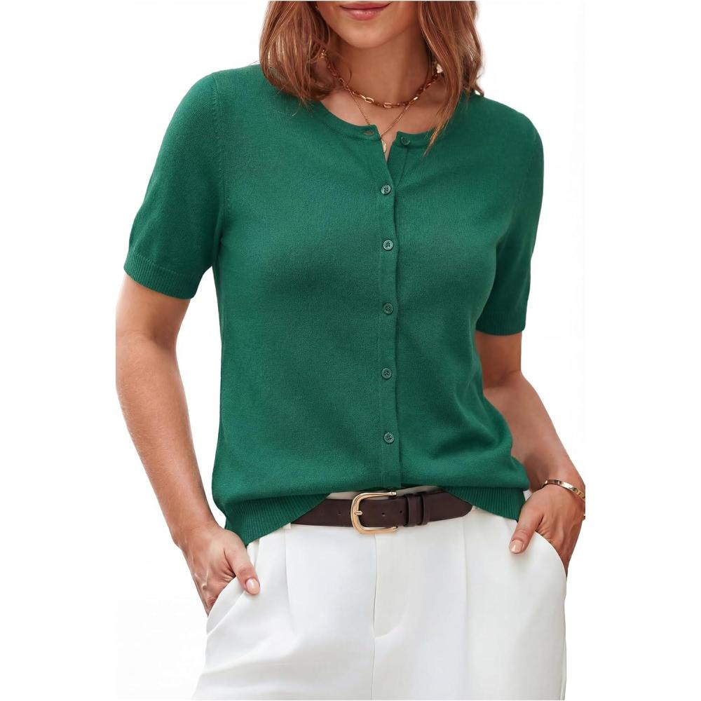 imageArachampCloz Womens Lightweight Short Sleeve Business Casual Cropped Cardigan TopsAteal