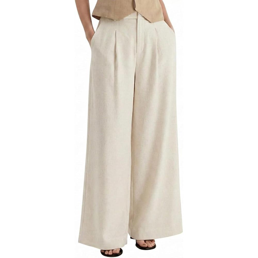 imageArachampCloz Womens Linen Blend Wide Leg Palazzo Pants AllSeason Business Casual Outfits Dress TrousersApricot