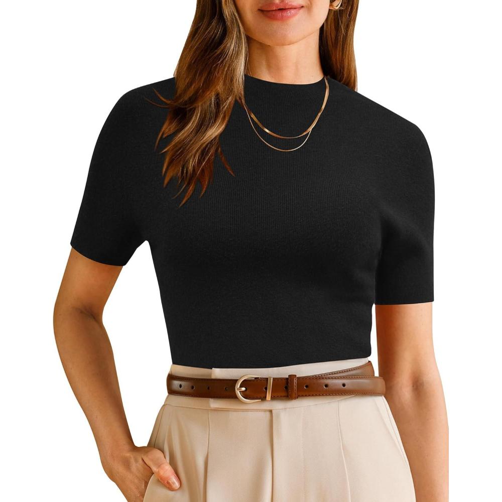 imageArachampCloz Womens Wool Blend Spring Seamless Rip Resistant Tops Opaque Business Casual ShirtsBlack