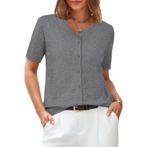 Arach&Cloz Women’s Lightweight Short Sleeve Business Casual Cropped Cardigan Tops(Grey)