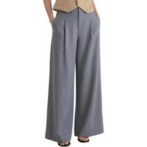 Arach&Cloz Womens Linen Blend Wide Leg Palazzo Pants All-Season Business Casual Outfits Dress Trousers(Grey)