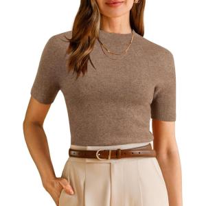Arach&Cloz Women’s Wool Blend Spring Seamless Rip Resistant Tops Opaque Business Casual Shirts(Coffee)
