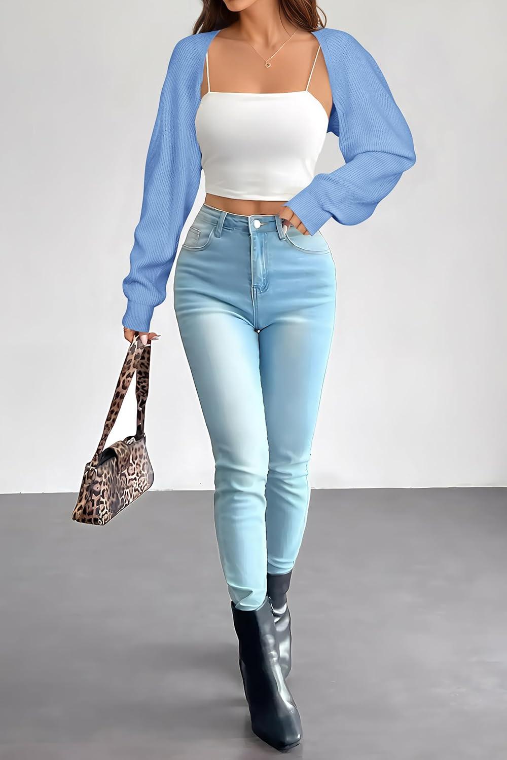 imageArachampCloz Womens Wool Blend Bolero Shrug Spring Fashion Cropped Cardigans 2026Light Blue