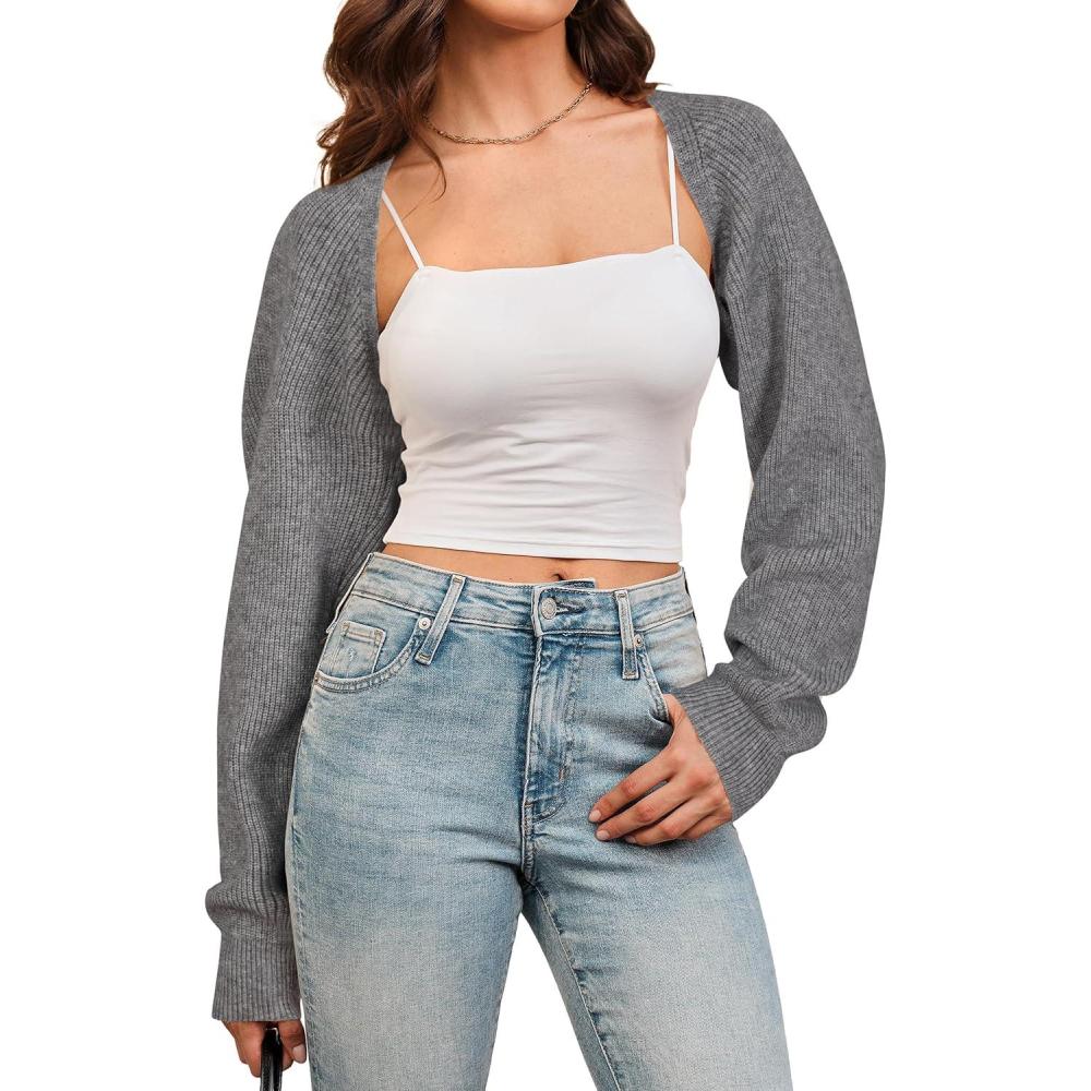 imageArachampCloz Womens Wool Blend Bolero Shrug Spring Fashion Cropped Cardigans 2026Grey