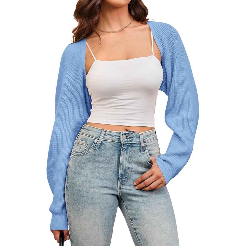 imageArachampCloz Womens Wool Blend Bolero Shrug Spring Fashion Cropped Cardigans 2026Light Blue