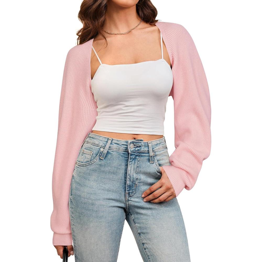 imageArachampCloz Womens Wool Blend Bolero Shrug Spring Fashion Cropped Cardigans 2026Pink