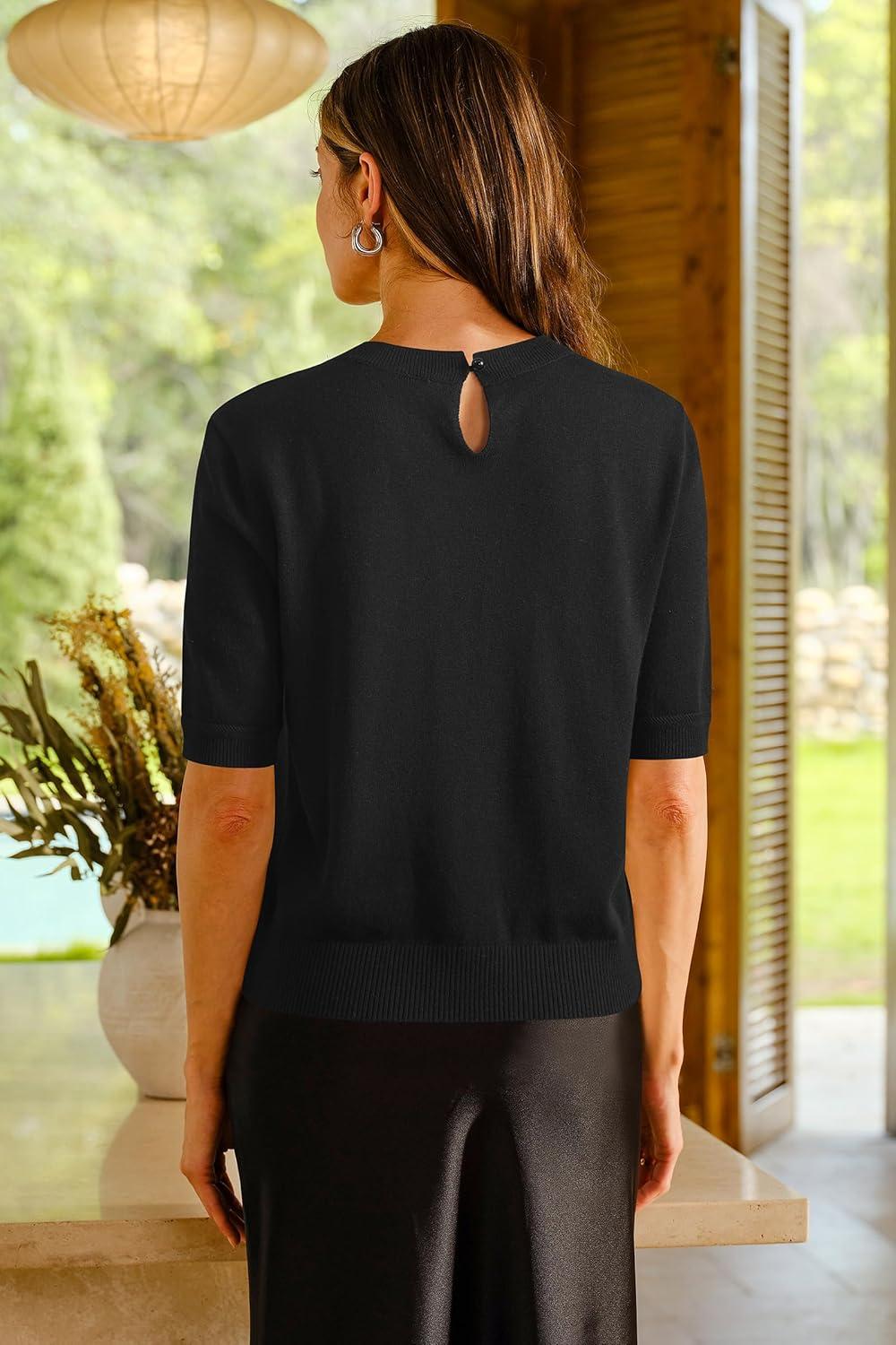 imageArachampCloz Womens Wool Blend Elegant Crew Neck Sweaters for Fall 2025Black