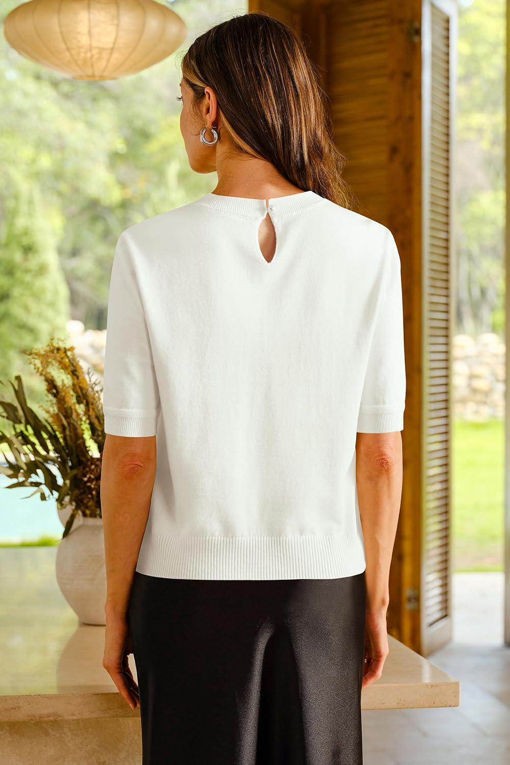 imageArachampCloz Womens Wool Blend Elegant Crew Neck Sweaters for Fall 2025Offwhite