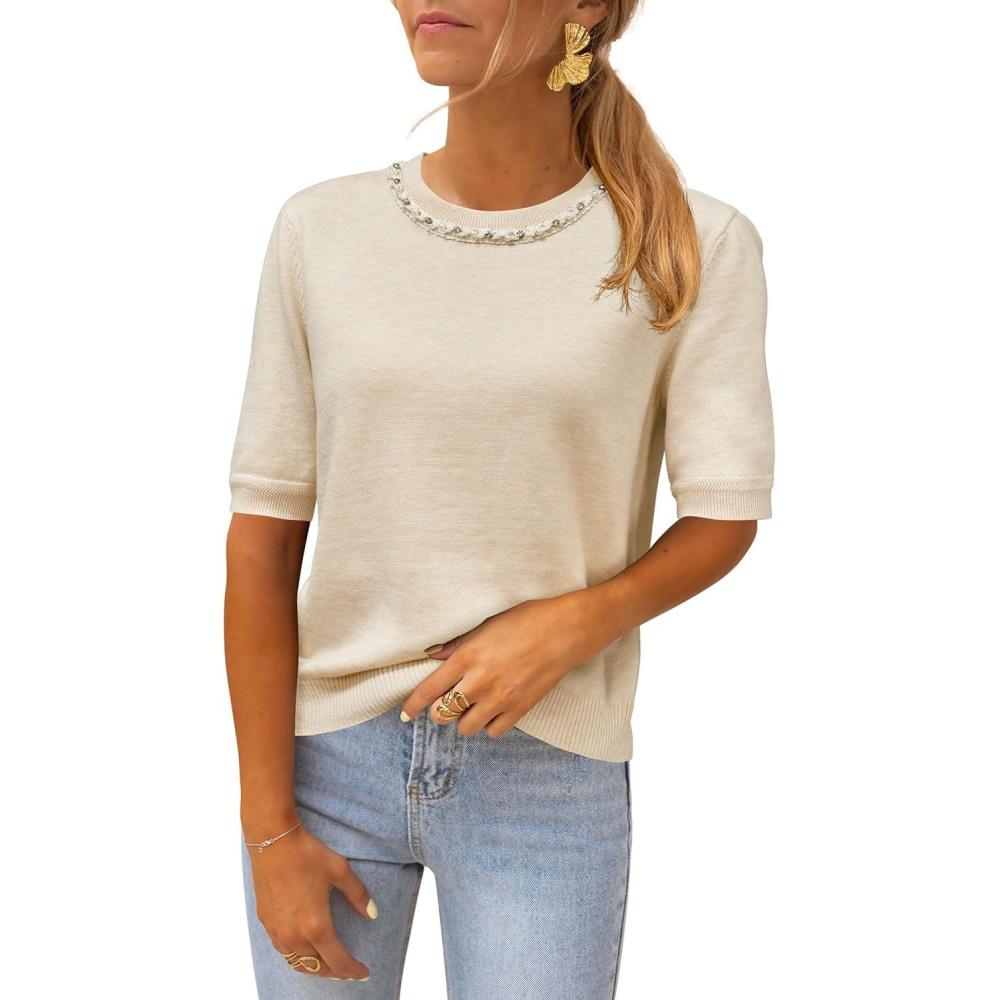 imageArachampCloz Womens Wool Blend Elegant Crew Neck Sweaters for Fall 2025Apricot